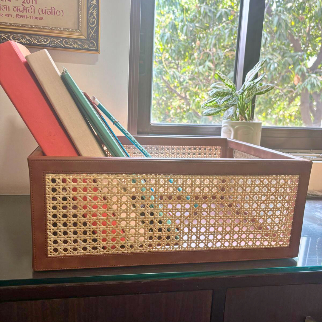 Stylish handmade rattan organizer basket for kitchen or living room