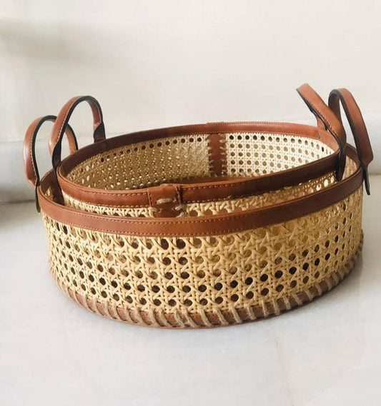 Round cane basket (Set of 2: Big + Small)