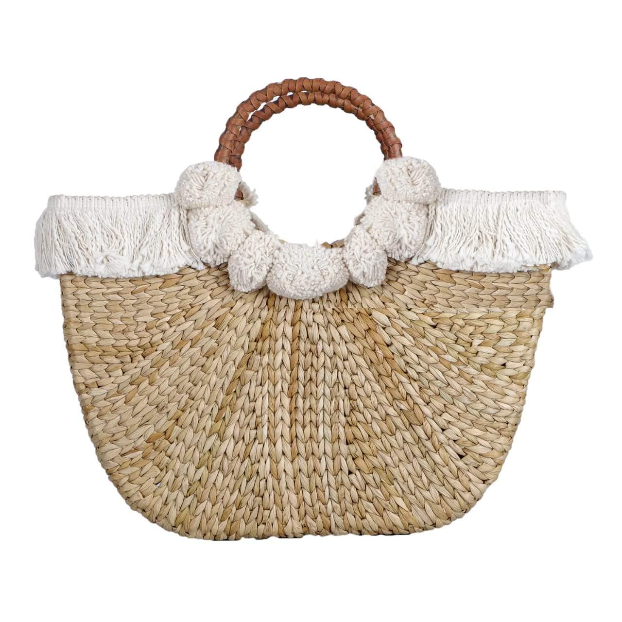 Boho Shopping Basket Bag with Pompom